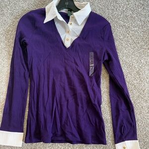 Lauren Ralph Lauren Purple V‑Neck Sweater with White Collar Size M